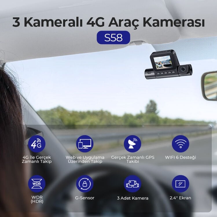AZDOME S58 3 KAMERALI 4K ARAÇ KAMERASI
