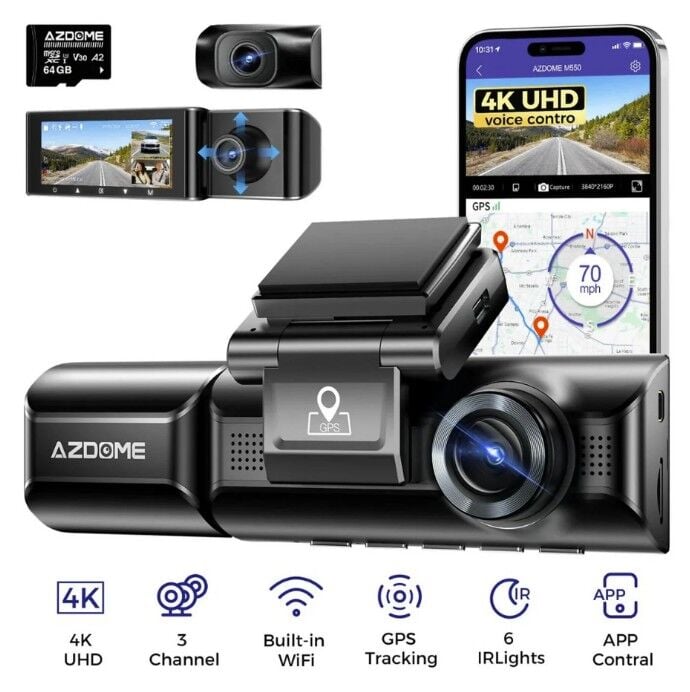 AZDOME M550 Pro 3 KAMERALI 4K ARAÇ KAMERASI