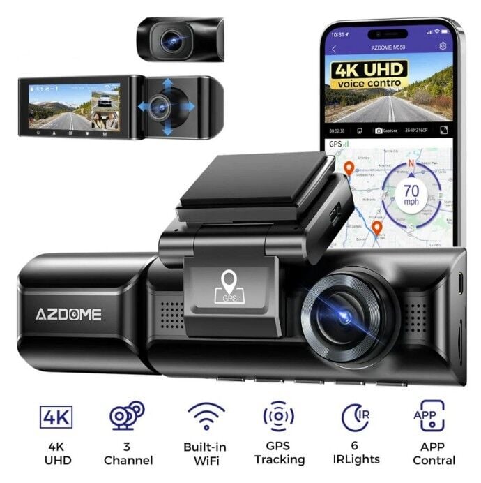 AZDOME M550 Pro 3 KAMERALI 4K ARAÇ KAMERASI