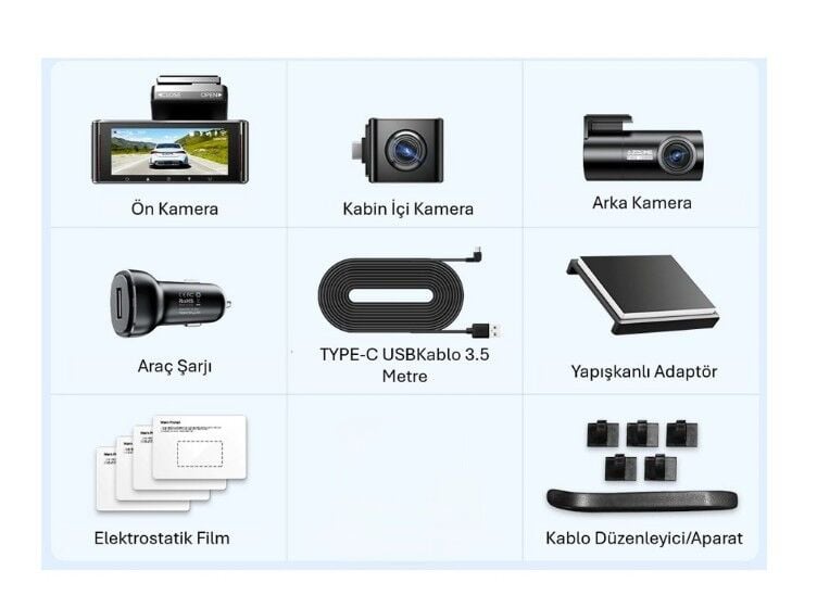 AZDOME M550 Pro 3 KAMERALI 4K ARAÇ KAMERASI