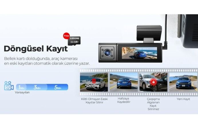 AZDOME M500 3 KAMERALI 4K ARAÇ KAMERASI