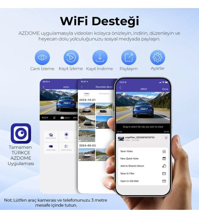 AZDOME M500 3 KAMERALI 4K ARAÇ KAMERASI