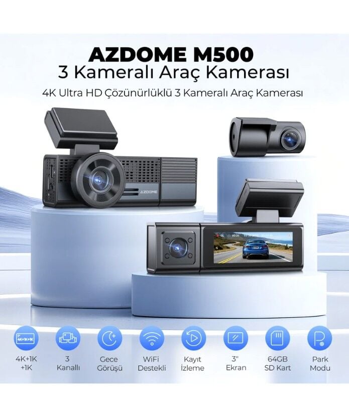 AZDOME M500 3 KAMERALI 4K ARAÇ KAMERASI