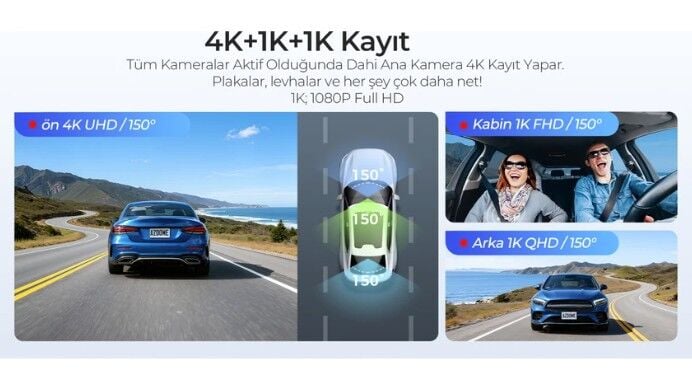 AZDOME M500 3 KAMERALI 4K ARAÇ KAMERASI