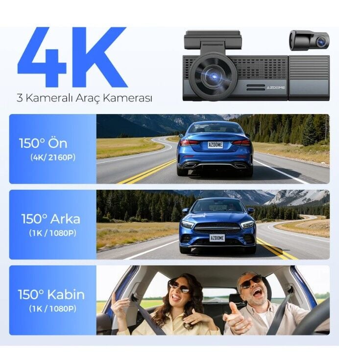 AZDOME M500 3 KAMERALI 4K ARAÇ KAMERASI