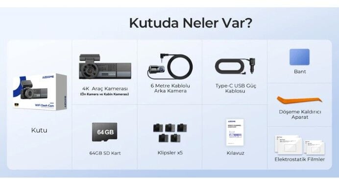 AZDOME M500 3 KAMERALI 4K ARAÇ KAMERASI
