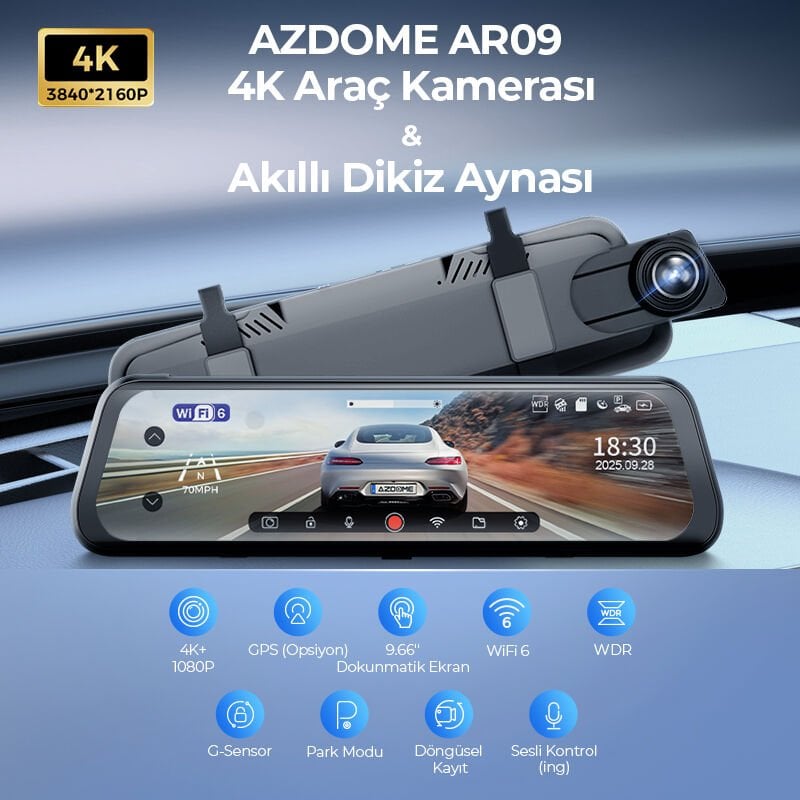 AZDOME AR09 9.6’’ DOKUNMATİK EKRANLI ARAÇ KAMERASI