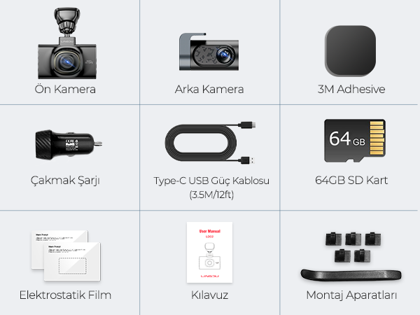 LINGDU LD02 2 KAMERALI 5K ARAÇ KAMERASI