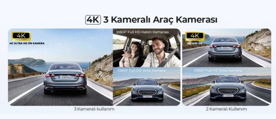 LINGDU V630 3 KAMERALI 4K ARAÇ KAMERASI