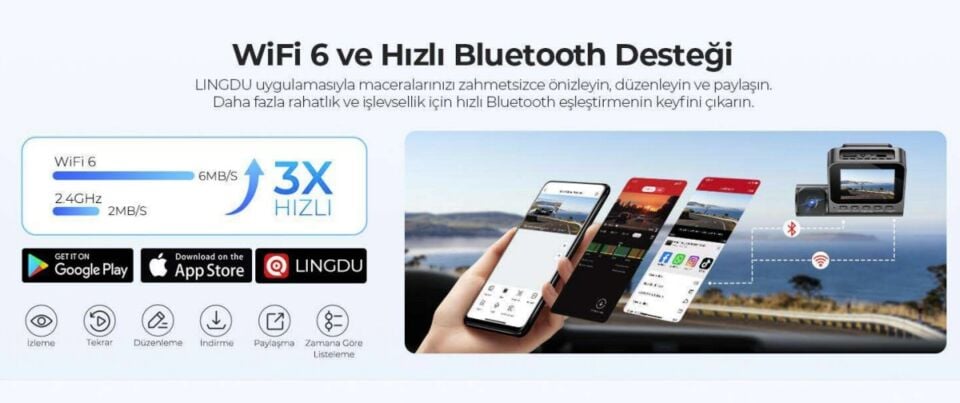 LINGDU V630 3 KAMERALI 4K ARAÇ KAMERASI