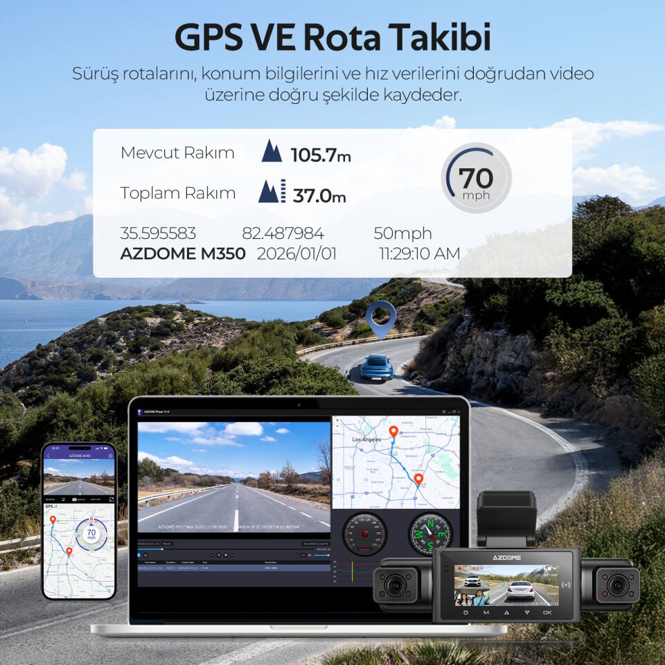 AZDOME M350 4 KAMERALI AKILLI ARAÇ KAMERASI (APPLE FIND MY)