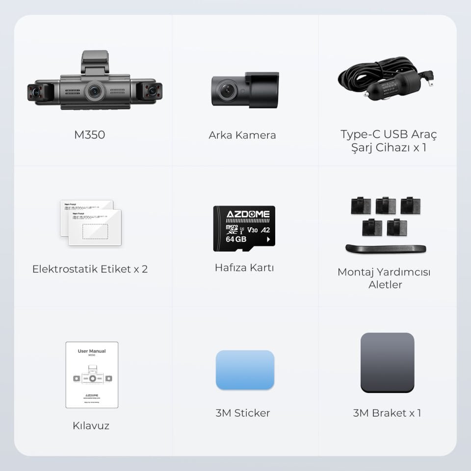 AZDOME M350 4 KAMERALI AKILLI ARAÇ KAMERASI (APPLE FIND MY)