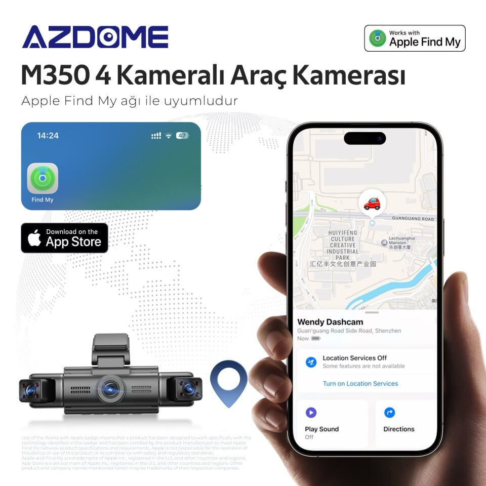 AZDOME M350 4 KAMERALI AKILLI ARAÇ KAMERASI (APPLE FIND MY)
