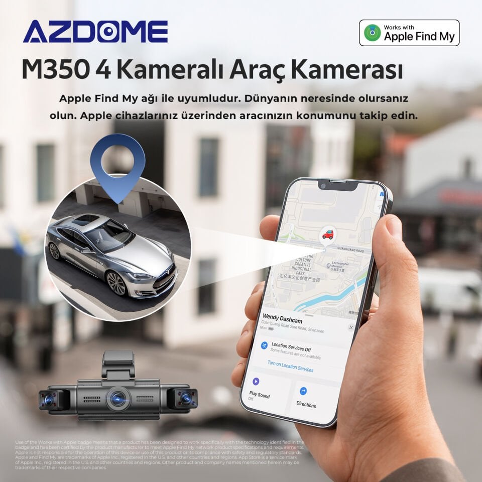 AZDOME M350 4 KAMERALI AKILLI ARAÇ KAMERASI (APPLE FIND MY)