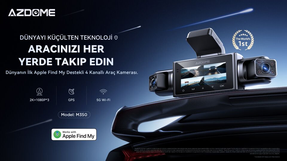 AZDOME M350 4 KAMERALI AKILLI ARAÇ KAMERASI (APPLE FIND MY)