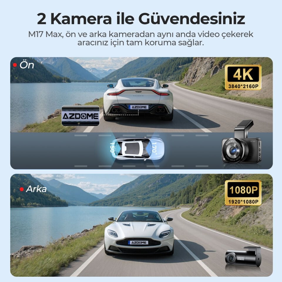 AZDOME M17 MAX 4K 2 KAMERALI ADAS ARAÇ KAMERASI