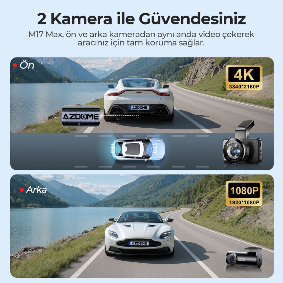 AZDOME M17 MAX 4K 2 KAMERALI ADAS ARAÇ KAMERASI