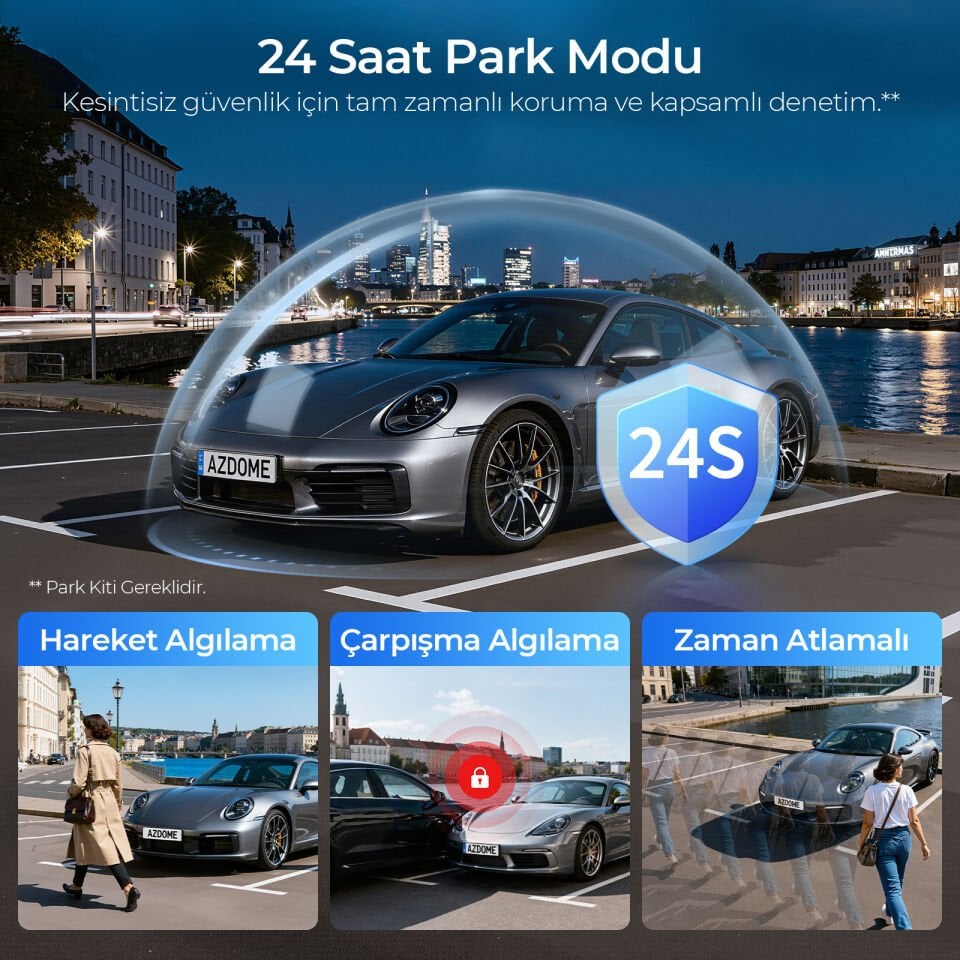 AZDOME S50 4K 2 KAMERALI SİM KARTLI 7/24 İZLENEBİLİR ARAÇ KAMERASI + PARK KİTİ + SOS BUTONU