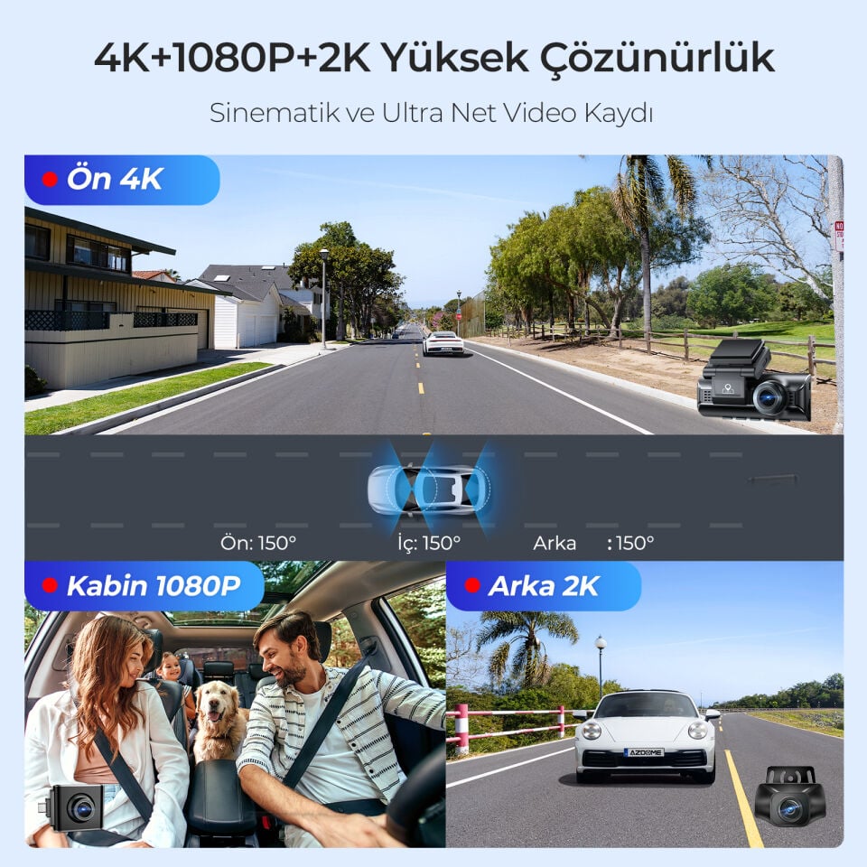AZDOME M550H 3 KAMERALI 4K+2K+1K  ÖN ARKA STARVIS 2 ARAÇ KAMERASI