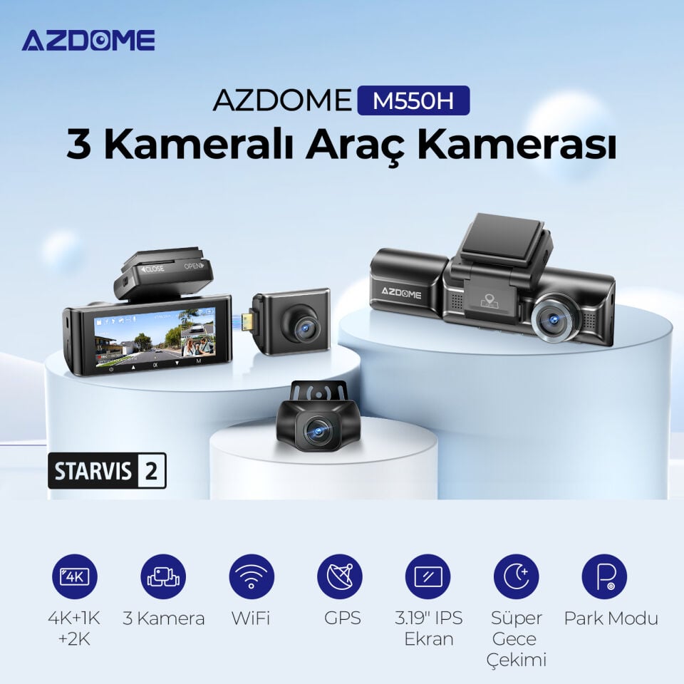 AZDOME M550H 3 KAMERALI 4K+2K+1K  ÖN ARKA STARVIS 2 ARAÇ KAMERASI