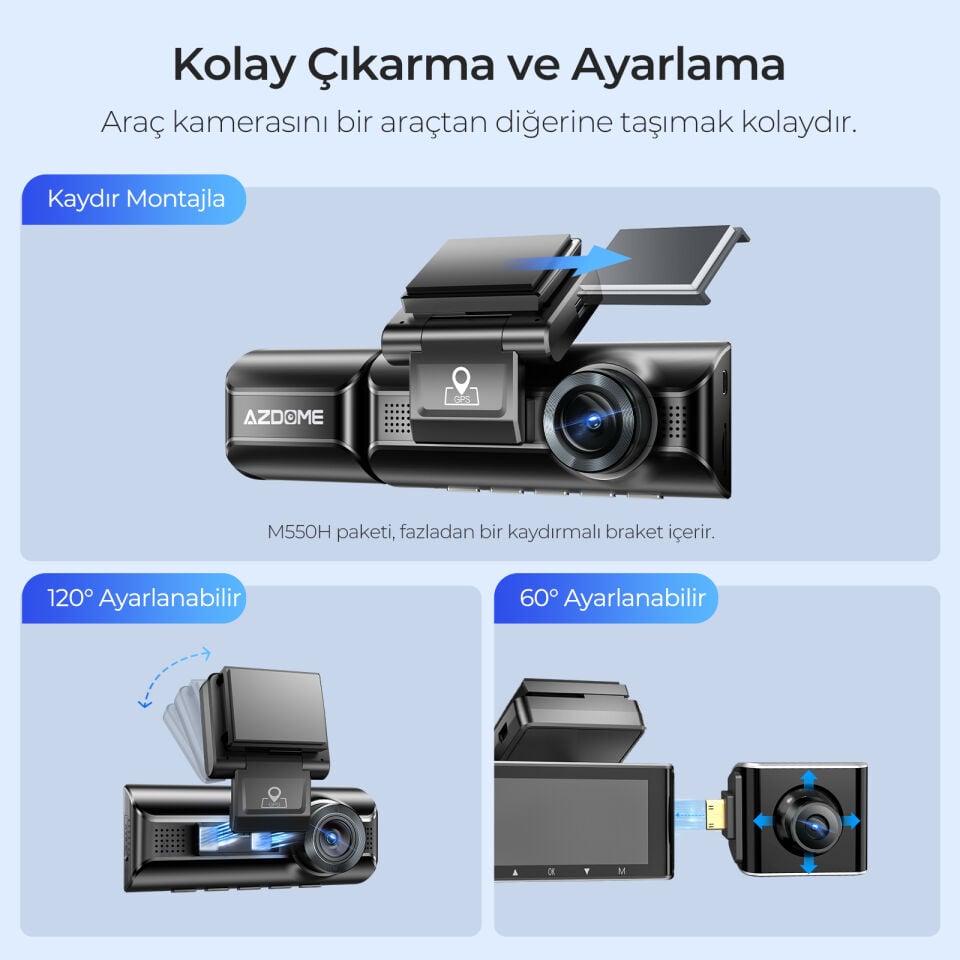 AZDOME M550H 3 KAMERALI 4K+2K+1K  ÖN ARKA STARVIS 2 ARAÇ KAMERASI