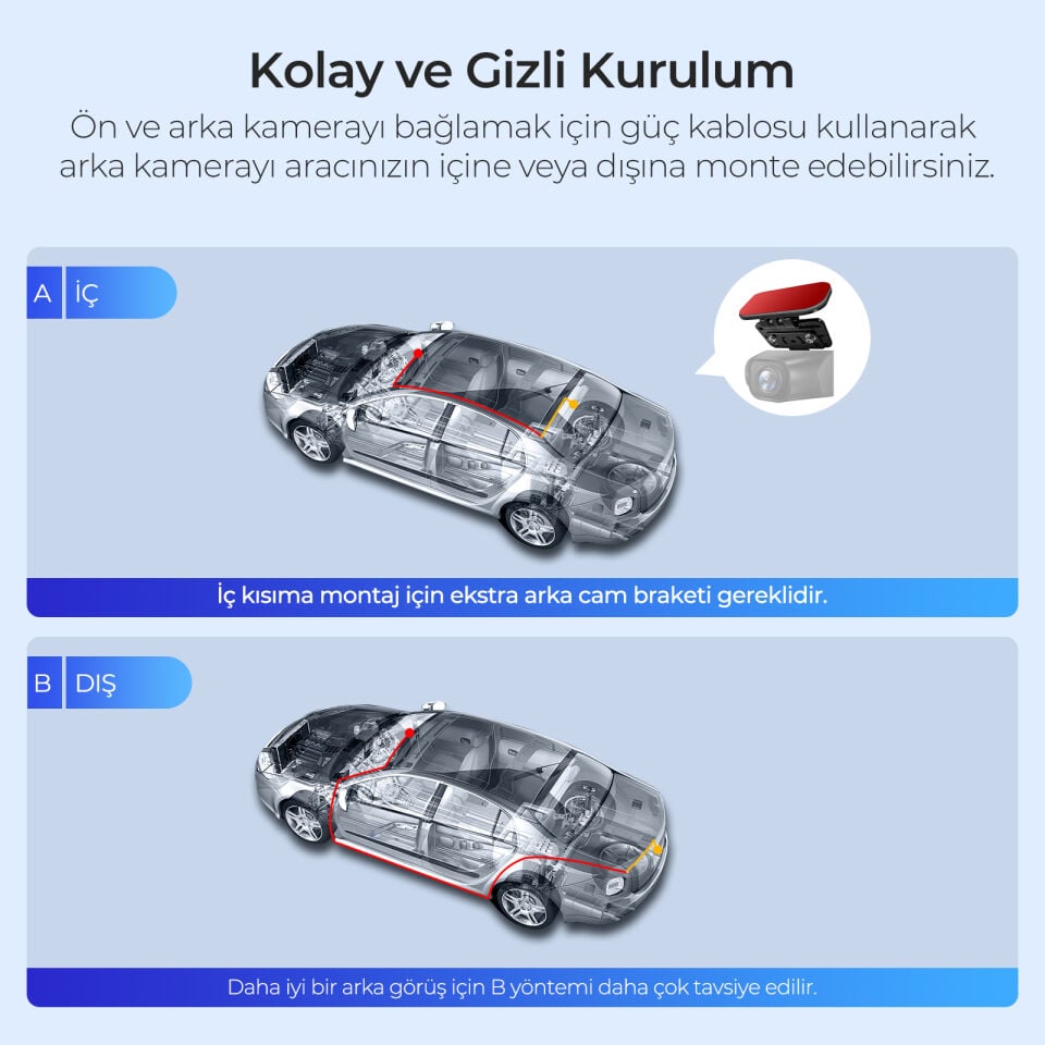 AZDOME M550H 3 KAMERALI 4K+2K+1K  ÖN ARKA STARVIS 2 ARAÇ KAMERASI